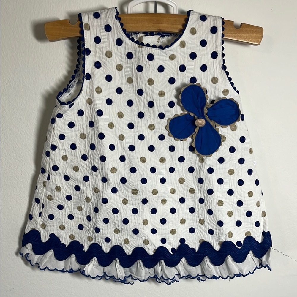 Alves Spanish Brand Pol Dots Pique Dress with Blue Flower and bloomer